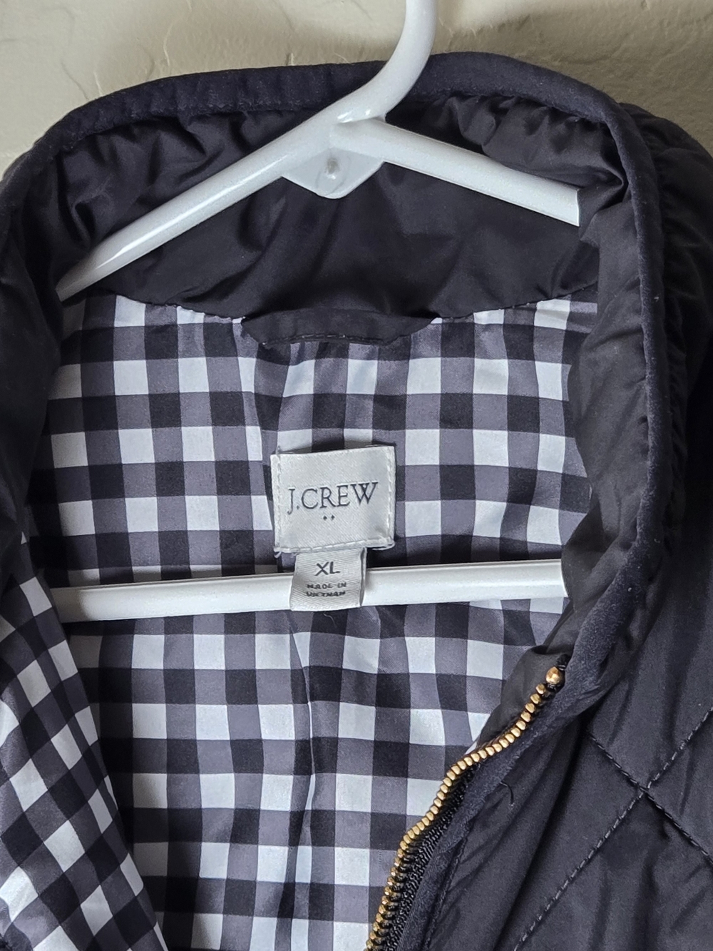 J.Crew Factory Womens Black Quilted Vest Gingham Lined Gold Hardware XL - Picture 2 of 15